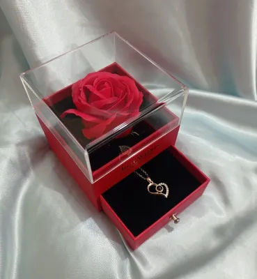 Luxury Rose Flower Jewelry Box with Golden Necklace